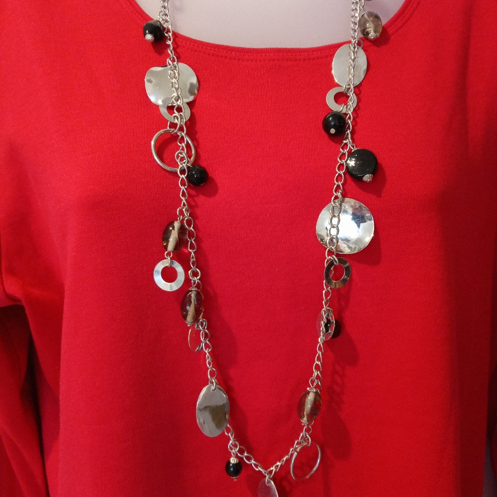Long Silver Tone Necklace  Earring Set
